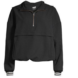 Athleisure 1/4 Zip Pullover Hoodie Size Medium Black Poly Kangaroo pocket NWT